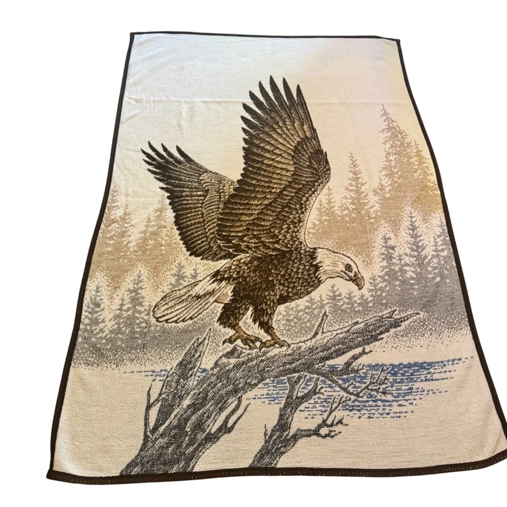 Vintage Eagle Wildlife Plush Throw Blanket Brown Cream 74x50 San Marcos Style